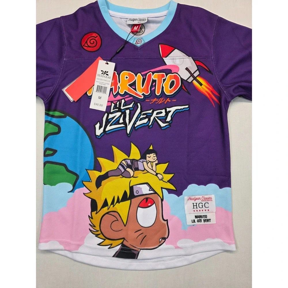 Naruto Lil Uzi Vert Jersey Youth Medium Yellow Yokai Anime Hockey Kids‎ Tee